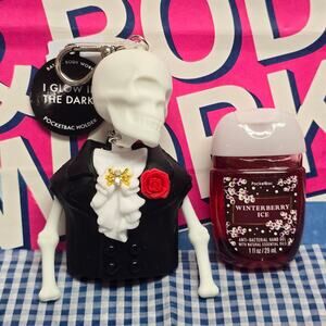 BBW Glow In The Dark Dapper Skeleton Pocketbac Holder & Winterberry Ice Refill